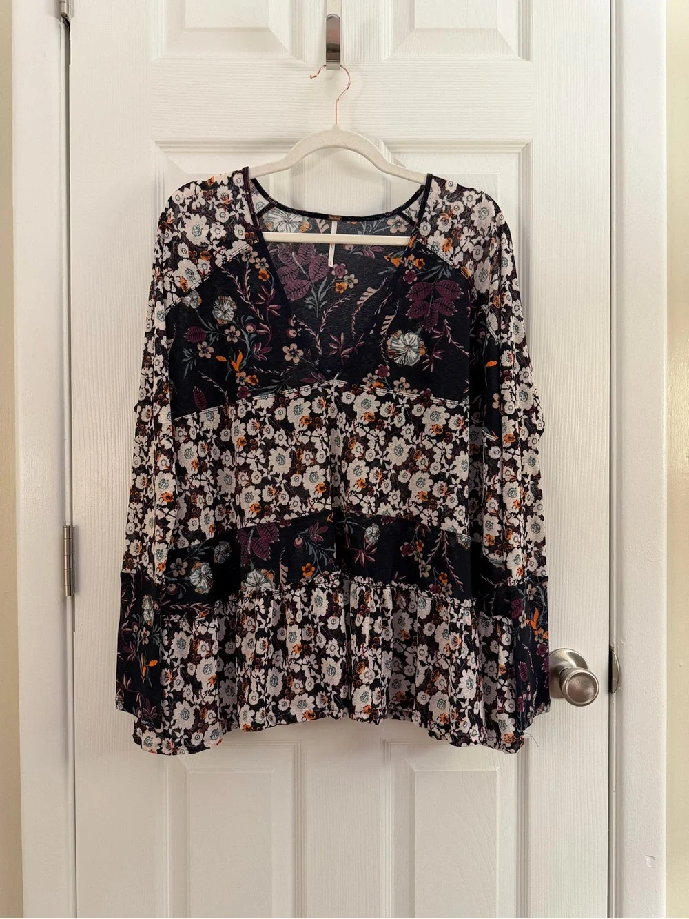 Free People Floral Semi Sheer Long Sleeve Isabella Tunic Blouse Small
